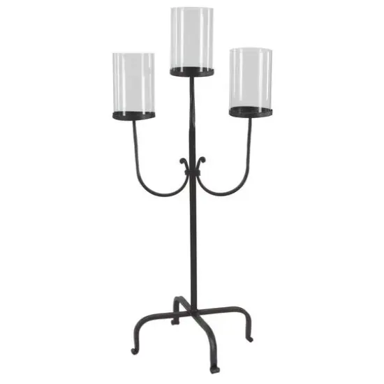 Traditional Black Metal and Glass 3-Light Candelabra, 28" x 15" x 12" {1}