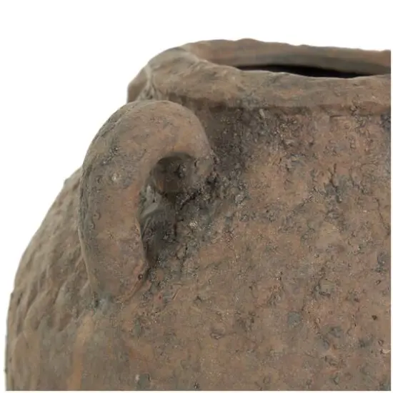 12" Dark Brown Ceramic Handmade Textured Vase with 4 Handles {6}