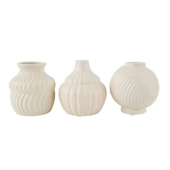 6" Cream Ceramic Abstract Textured Vase Set {8}