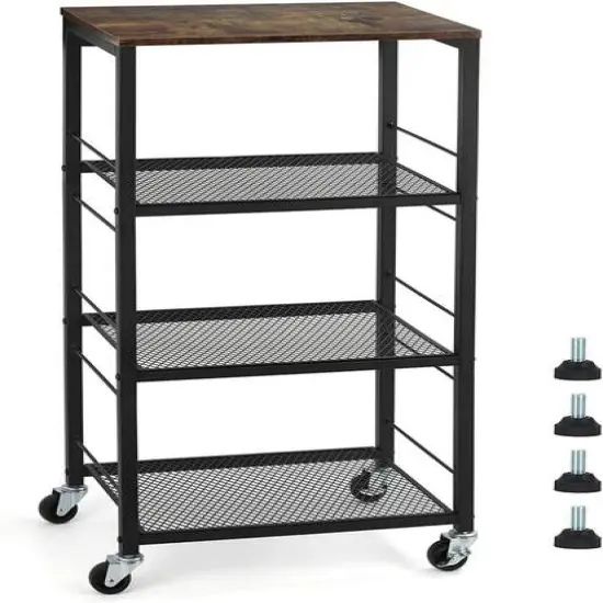 Rustic Brown 4-Tier Industrial Metal Rolling Storage Cart {1}