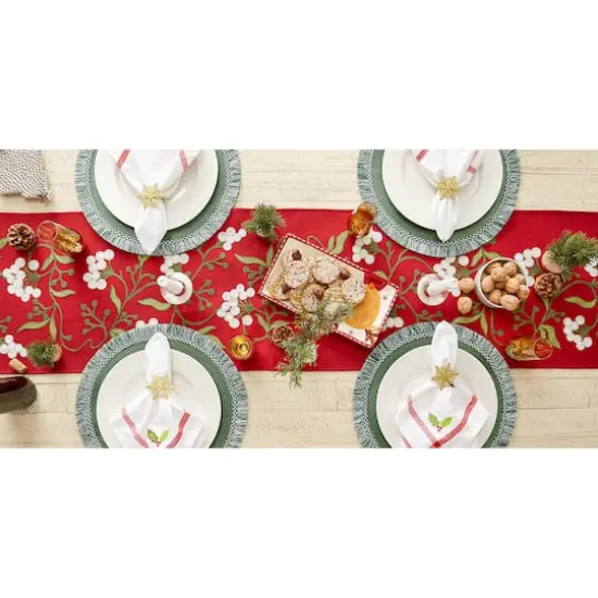 DII&reg; 70" Red Mistletoe Embroidered Table Runner {7}