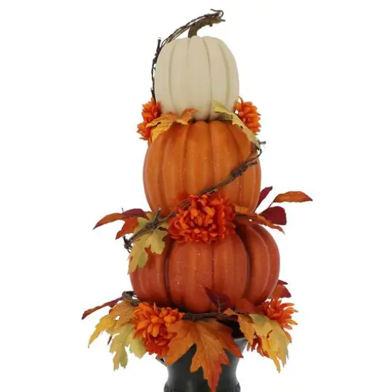 31.5" LED Premade Designer Premium Floral Pumpkin Topiary by Ashland&reg; {5}
