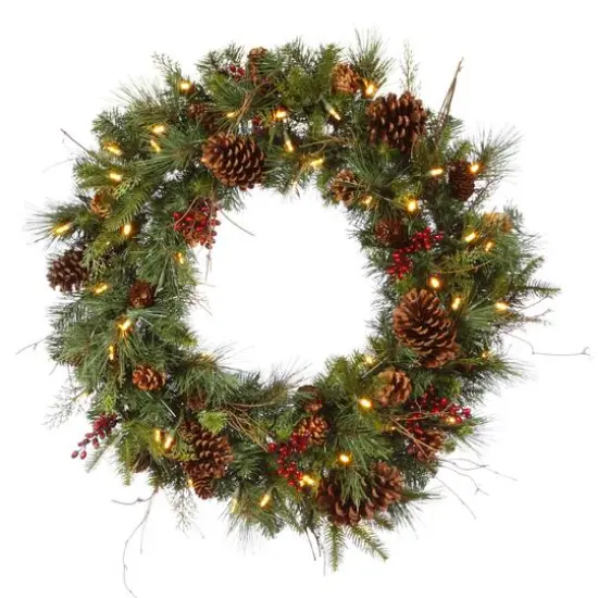 30" Warm White LED Lights Cibola Mixed Berry Artificial Christmas Wreath {1}