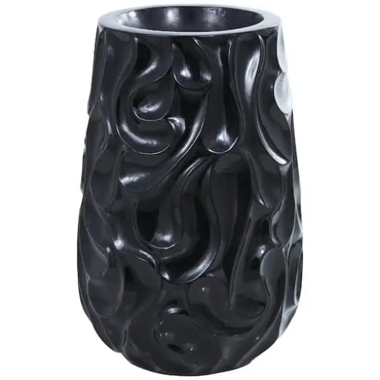 Large Black Wavy Textured Floor Vase {9}