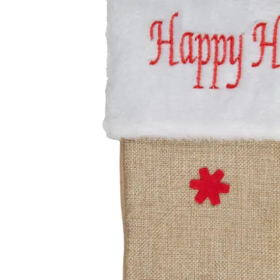 19" Beige & Red Burlap Happy Holidays Forest Trees Christmas Stocking {5}