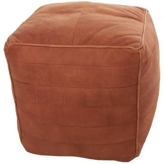 21" Leather Pouf with Linear Panels Tan {1}
