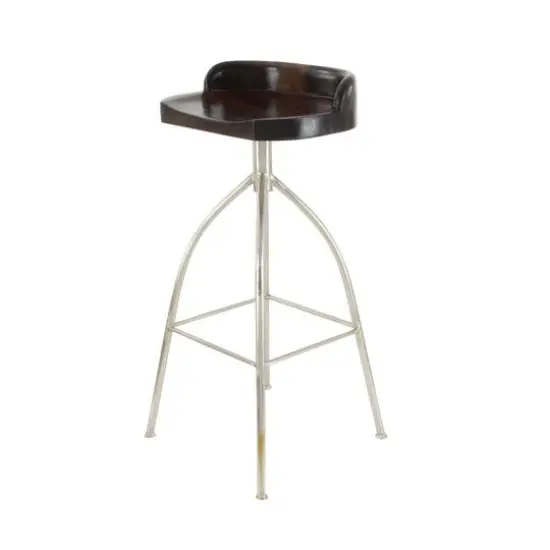 Brown Iron and Wood Contemporary Bar Stool, 33" x 16" x 12" {6}