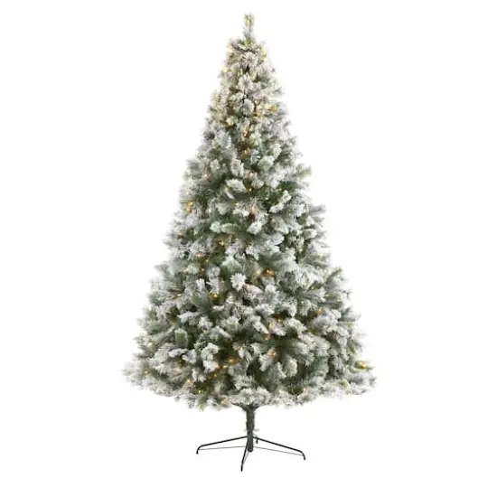 9ft. Pre-Lit Flocked Oregon Pine Artificial Christmas Tree, Clear LED Lights {1}