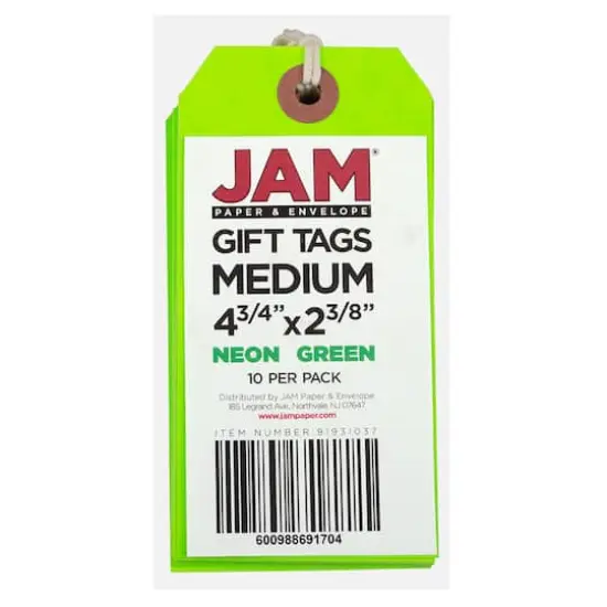 JAM Paper Medium Gift Tags with String Neon Green {4}