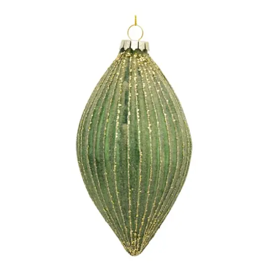 6ct. Green & Gold Stripes Glass Ornament Set {4}