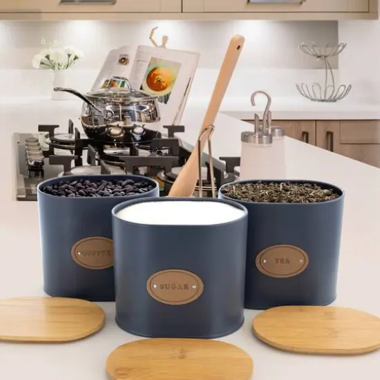 MegaChef 5-Piece Canister Set in Gray with Bamboo Lids {5}