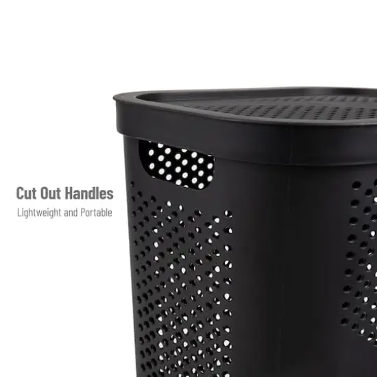 Mind Reader 60L Ventilated Slim Laundry Hamper with Cut Out Handles & Hinged Lid, 2ct. Black {5}