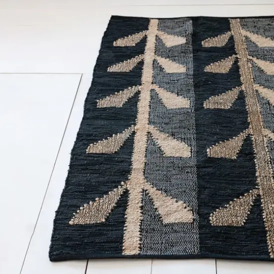 Hello Honey&reg; 4ft. x 6ft. Black & Natural Woven Jute, Leather & Cotton Chindi Rug {4}
