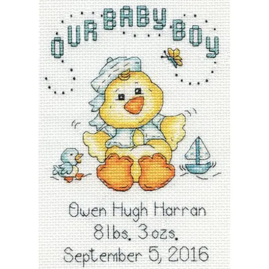 Design Works&trade; Baby Boy Chick Birth Record Counted Cross Stitch Kit {1}