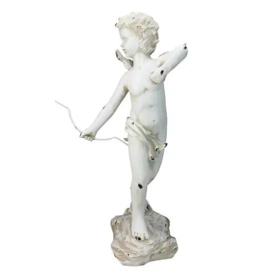 24" Distressed Ivory Cherub Angel with Bow Outdoor Garden Statue {3}