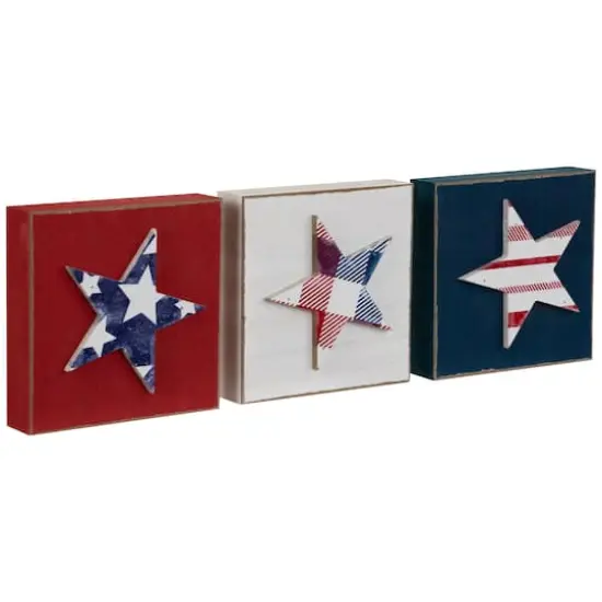 4.25" Stars & Stripes Americana Wooden Plaque Set {5}