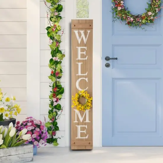 Glitzhome® 5ft. Brown Welcome Wood Porch Sign with 4 Changeable Wreaths {5}