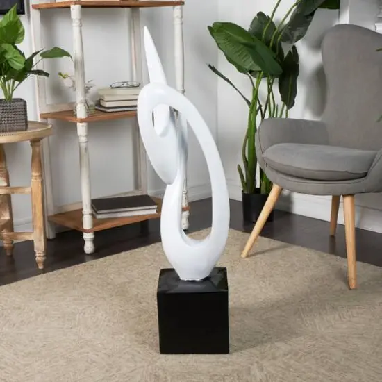 40" White Swirl Abstract Sculpture with Black Base {3}
