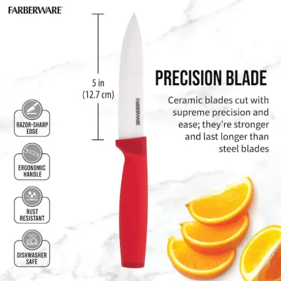 Farberware 5" Red Ceramic Utility Knife with Sheath {6}