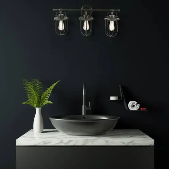 Hello Honey&reg; 28" Black Industrial Metal Cage 3-Light Wall Sconce {3}