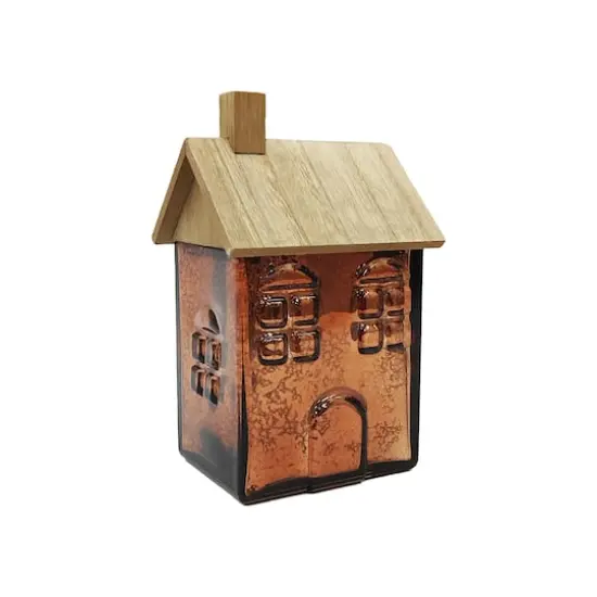 8" Brown Glass House with Woodgrain Roof Tabletop D&eacute;cor by Ashland {3}