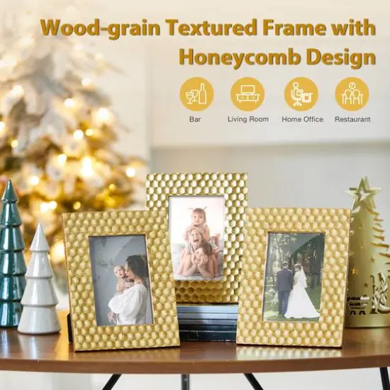 Glitzhome&reg; 3 Pack 4" x 6" Gold Honeycomb Resin Tabletop Picture Frames {6}