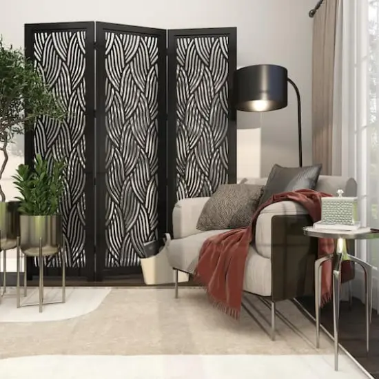 6.6ft. Black Wooden 3 Panel Room Divider Screen {3}
