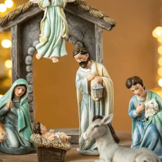 Glitzhome&reg; Deluxe Blue Nativity Figurine Set {6}
