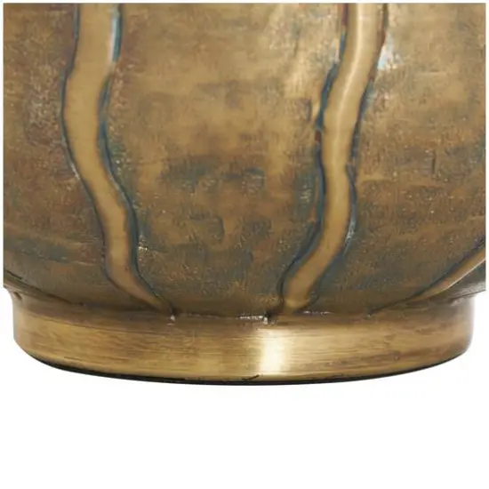 13" Brass Metal Wide Snakeskin Inspired Vase with Dimensional Wavy Accents {6}