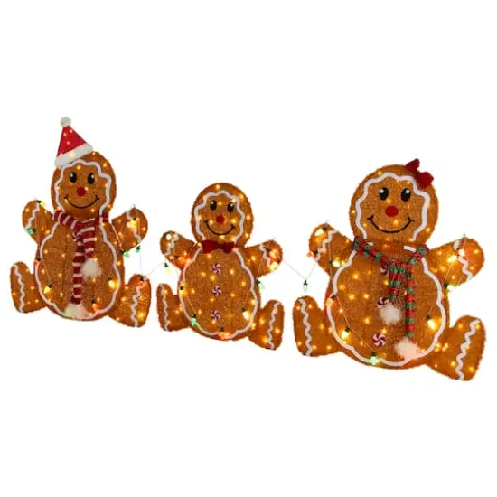 Glitzhome&reg; 90.5"L Lighted Christmas 2D Fabric Gingerbread Family Outdoor Decor Set {6}
