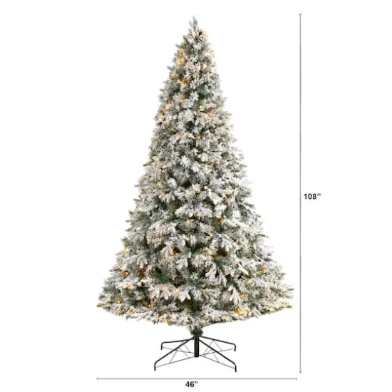 9ft. Pre-Lit Flocked Vermont Mixed Pine Artificial Christmas Tree, Clear LED Lights {8}