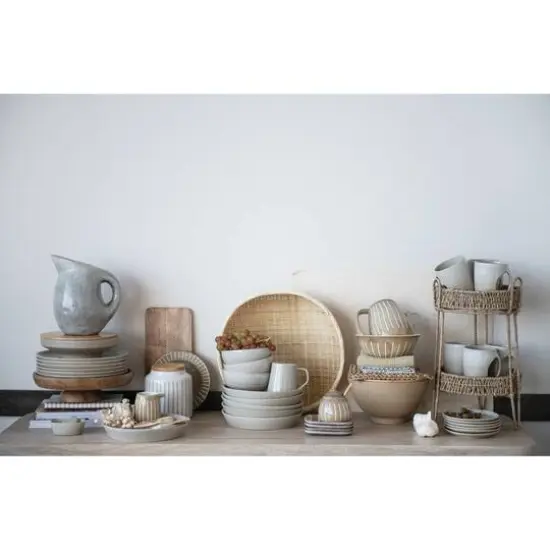 Hello Honey&reg; 10" Neutral Coastal Stoneware Canister with Bamboo Lid {6}