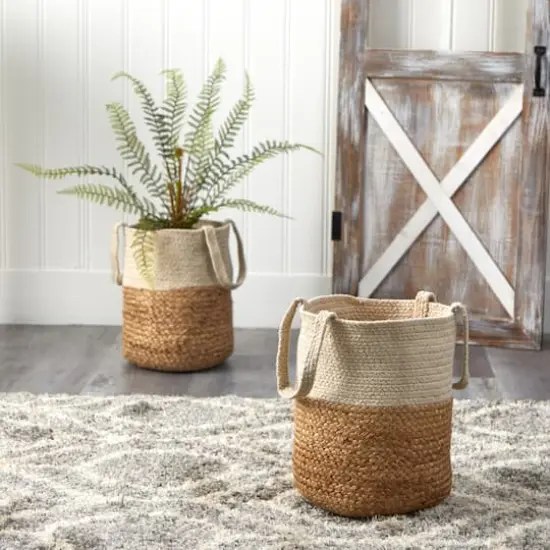 12.5" Handmade Natural Jute & Cotton Basket Planter {3}