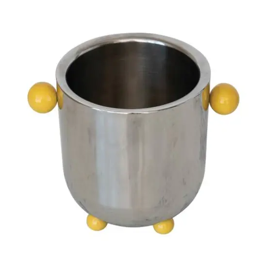 Hello Honey Stainless Steel Ice Bucket with Citron Color Enameled Ball Handles and Feet, Silver {7}