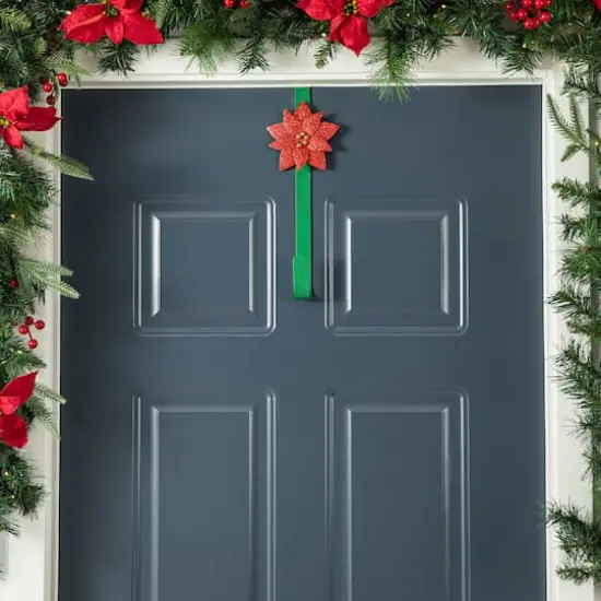 Glitzhome&reg; 14" Christmas Metal Snowflake & Poinsettia Wreath Hanger Set {5}