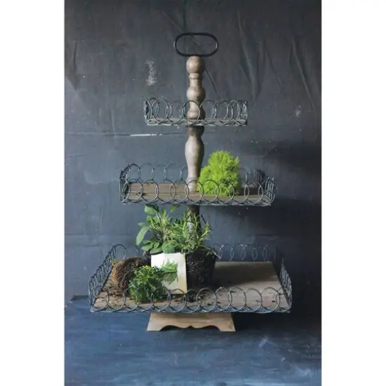 Hello Honey&reg; 27" Gray Wood 3-Tier Tray {4}