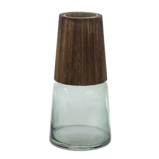 11" Tapered Glass with Wood Accent Vase Set {4}