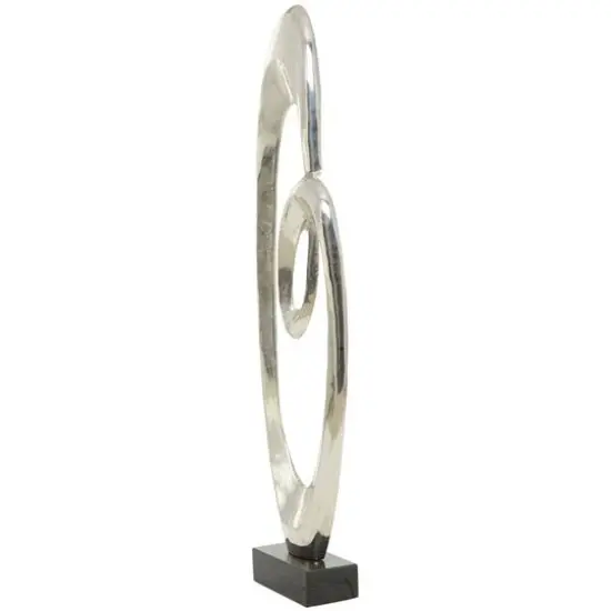 52" Aluminum Swirl Abstract Sculpture with Black Base Silver {6}