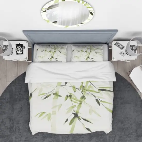 Designart 'Simplist Bamboo Leaves II' Cottage Bedding Set - Duvet Cover & Shams {5}