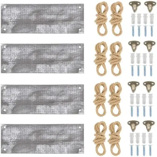 NEX&trade; 16" Gray Whitewash Hanging Rope Wood Wall Shelves, 4ct. {5}