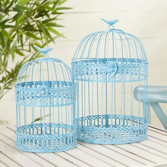 Metal Country Cottage Birdcage Set Blue {8}