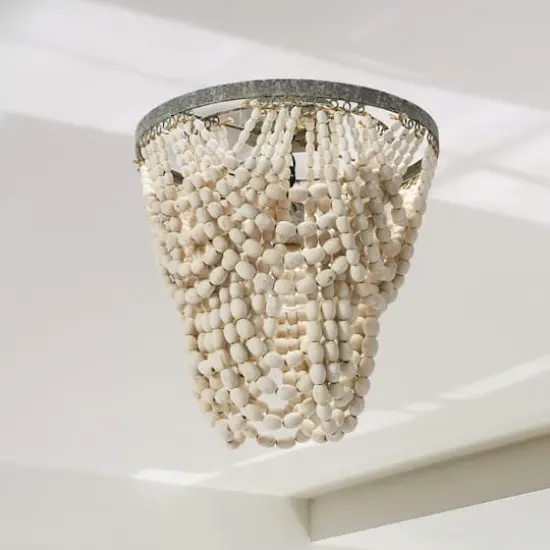 Hello Honey&reg; 16" Tiered Draped Wood Bead & Metal Semi-Flush Light {5}