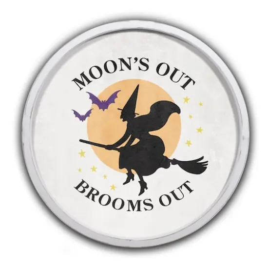 20" Moon's Out Brooms Out Round Wall Art in White Frame {1}