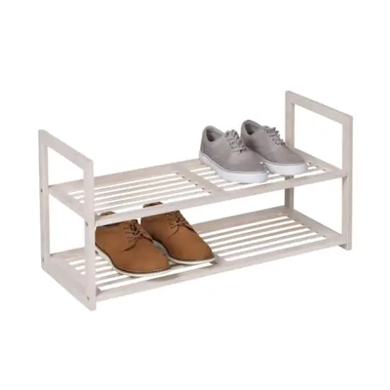 Honey Can Do White Wash 2-Tier Stackable Bamboo Shoe Rack {3}