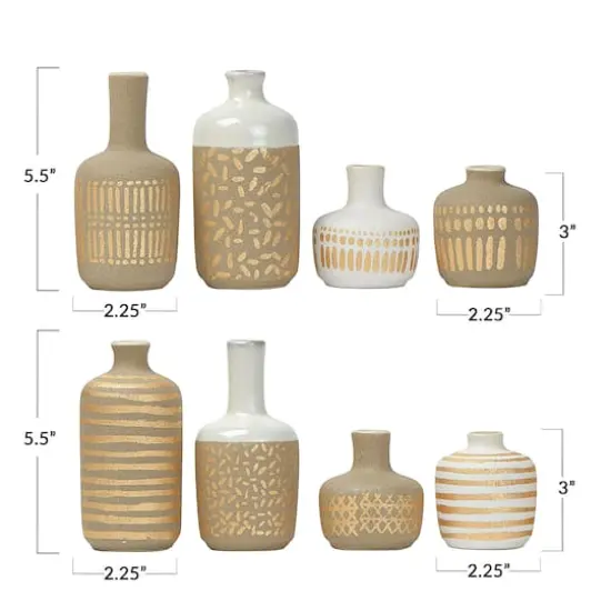 Hello Honey&reg; Stoneware Vases with Gold Pattern Set Taupe {5}