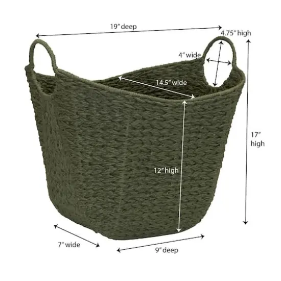 Household Essentials 17.5" Woven Paper Rope Basket with Handles Green {4}