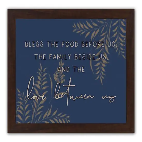 Bless Family Food Love Walnut Framed Print Under Plexiglass {1}