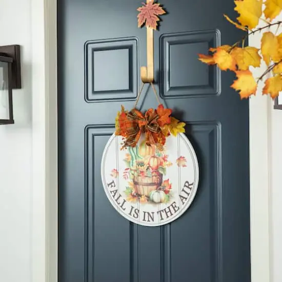 Glitzhome&reg; 15" Fall Wood Round Word Sign Door Hanger {5}