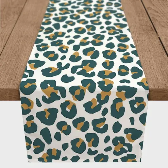 90" Leopard Cotton Twill Runner White {1}