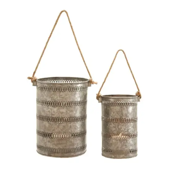 Gray Metal Coastal Lantern Set {1}
